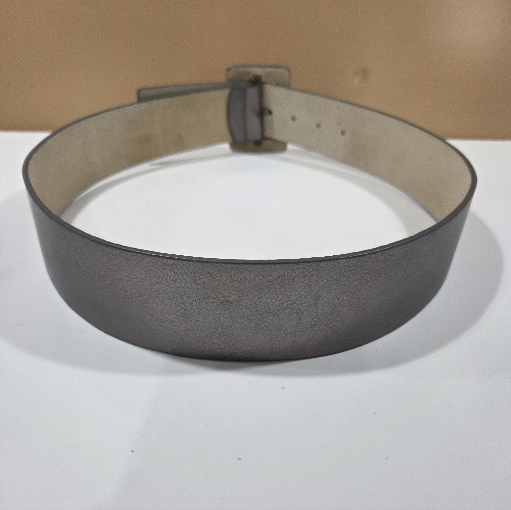 Calvin Klein Platinum Color Wide Leather Belt - Picture 3 of 7